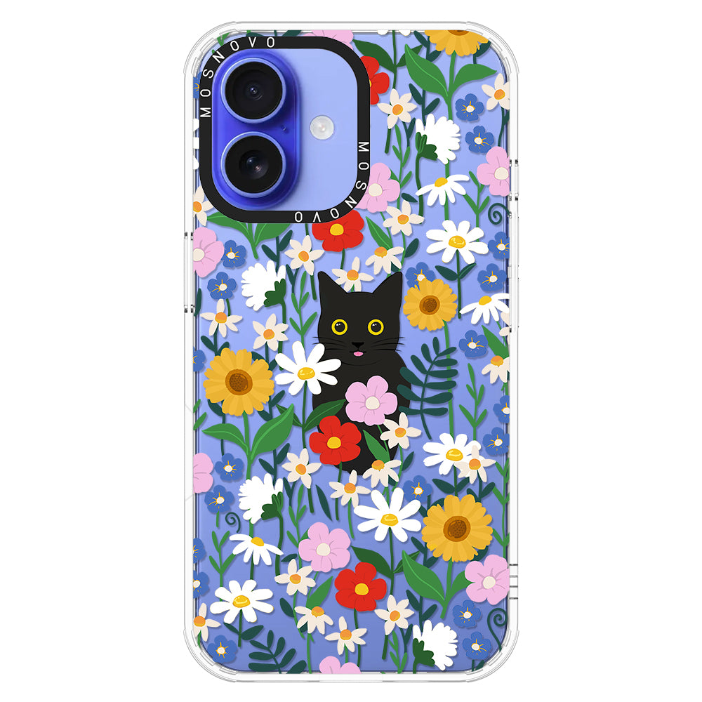 Black Cat in Garden Phone Case - iPhone 16 Case - MOSNOVO