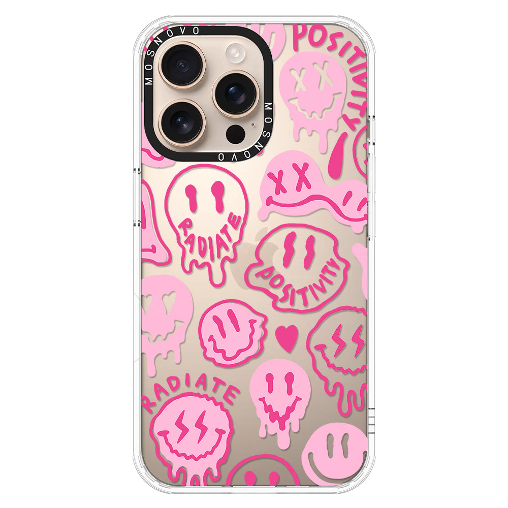 Pink Dripping Smiles Positivity Radiate Face Phone Case - iPhone 16 Pro Max Case - MOSNOVO