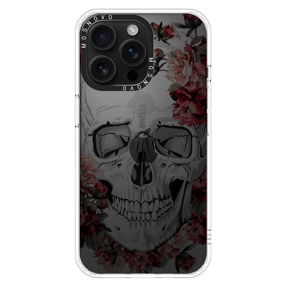 Red Flower Skull Phone Case - iPhone 16 Pro Max Case Clear