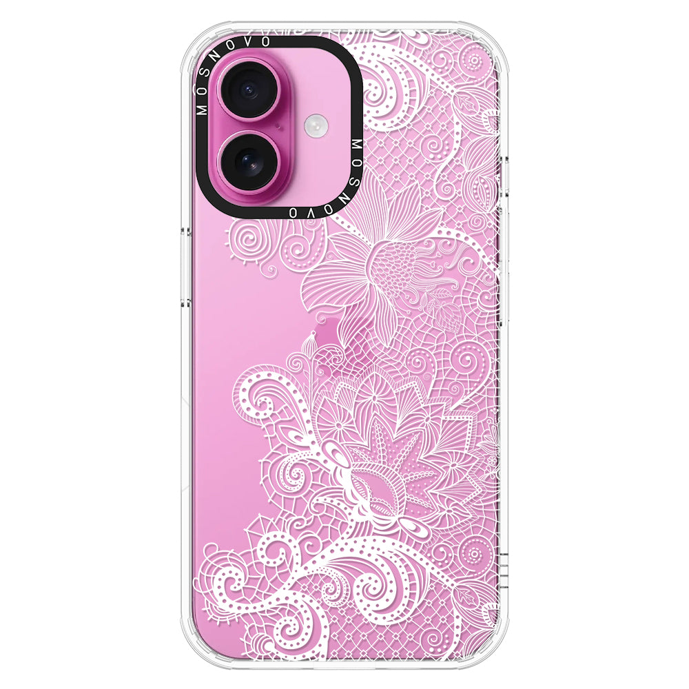 Lacy White Flower Phone Case - iPhone 16 Plus Case - MOSNOVO