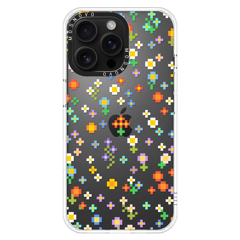 Pixel-Floral Phone Case - iPhone 16 Pro Max Case