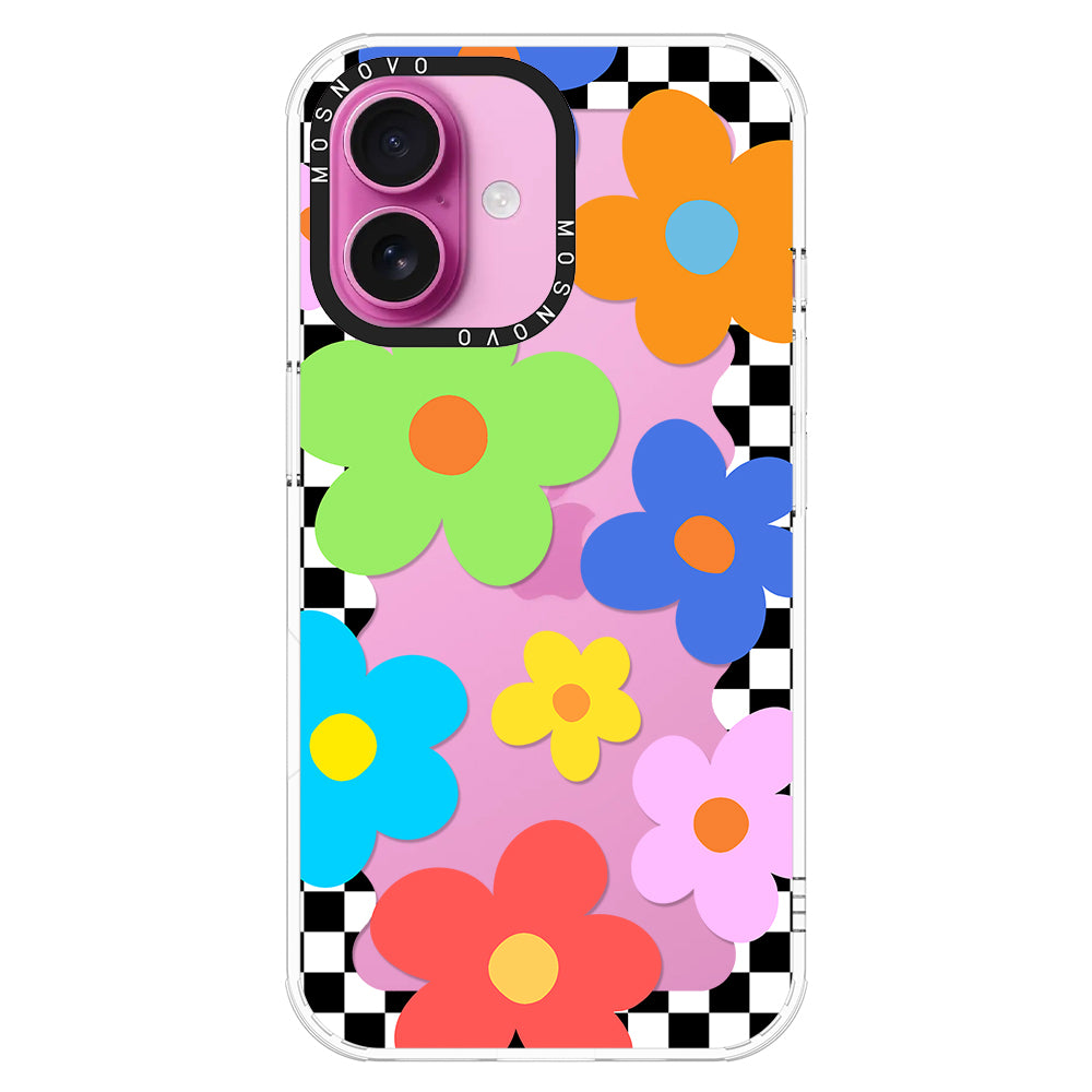 60's Checkered Floral Phone Case - iPhone 16 Plus Case - MOSNOVO