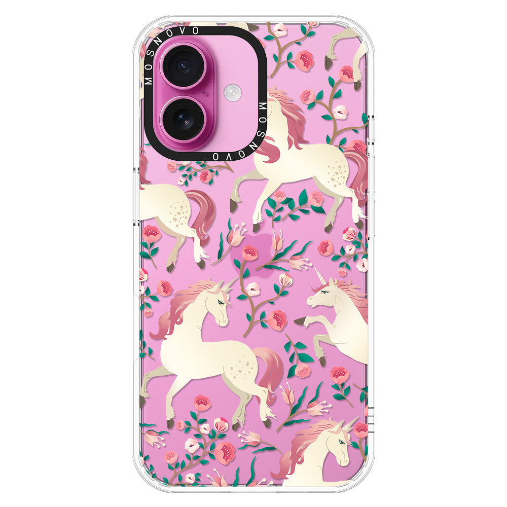 Unicorn with Floral Phone Case - iPhone 16 Case - MOSNOVO