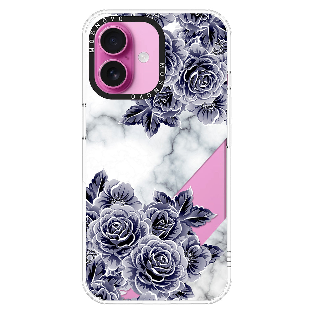 Marble with Purple Flowers Phone Case - iPhone 16 Case - MOSNOVO