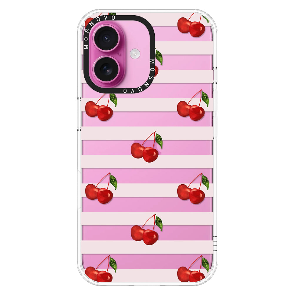 Pink Stripes Cherry Phone Case - iPhone 16 Case - MOSNOVO