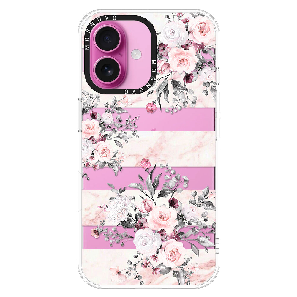 Pink Marble Flowers Phone Case - iPhone 16 Case - MOSNOVO