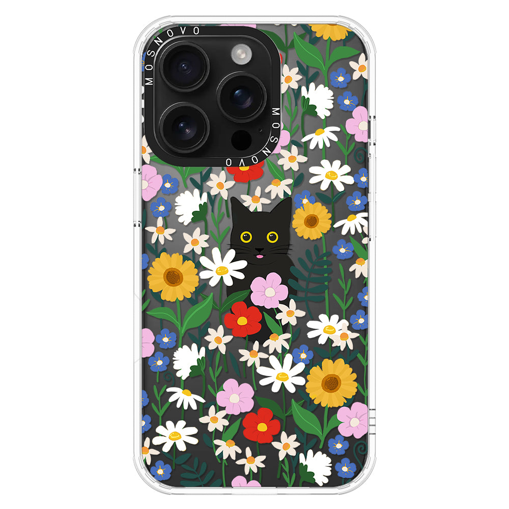 Black Cat in Garden Phone Case - iPhone 16 Pro Case - MOSNOVO