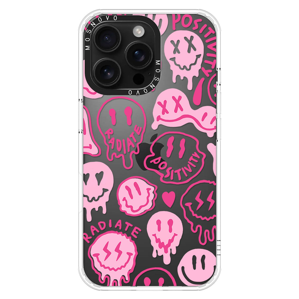 Pink Dripping Smiles Positivity Radiate Face Phone Case - iPhone 16 Pro Max Case - MOSNOVO