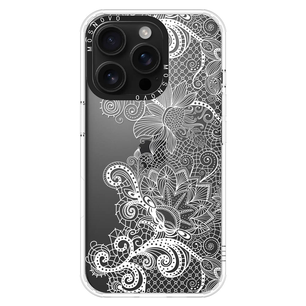 Lacy White Flower Phone Case - iPhone 16 Pro Case - MOSNOVO