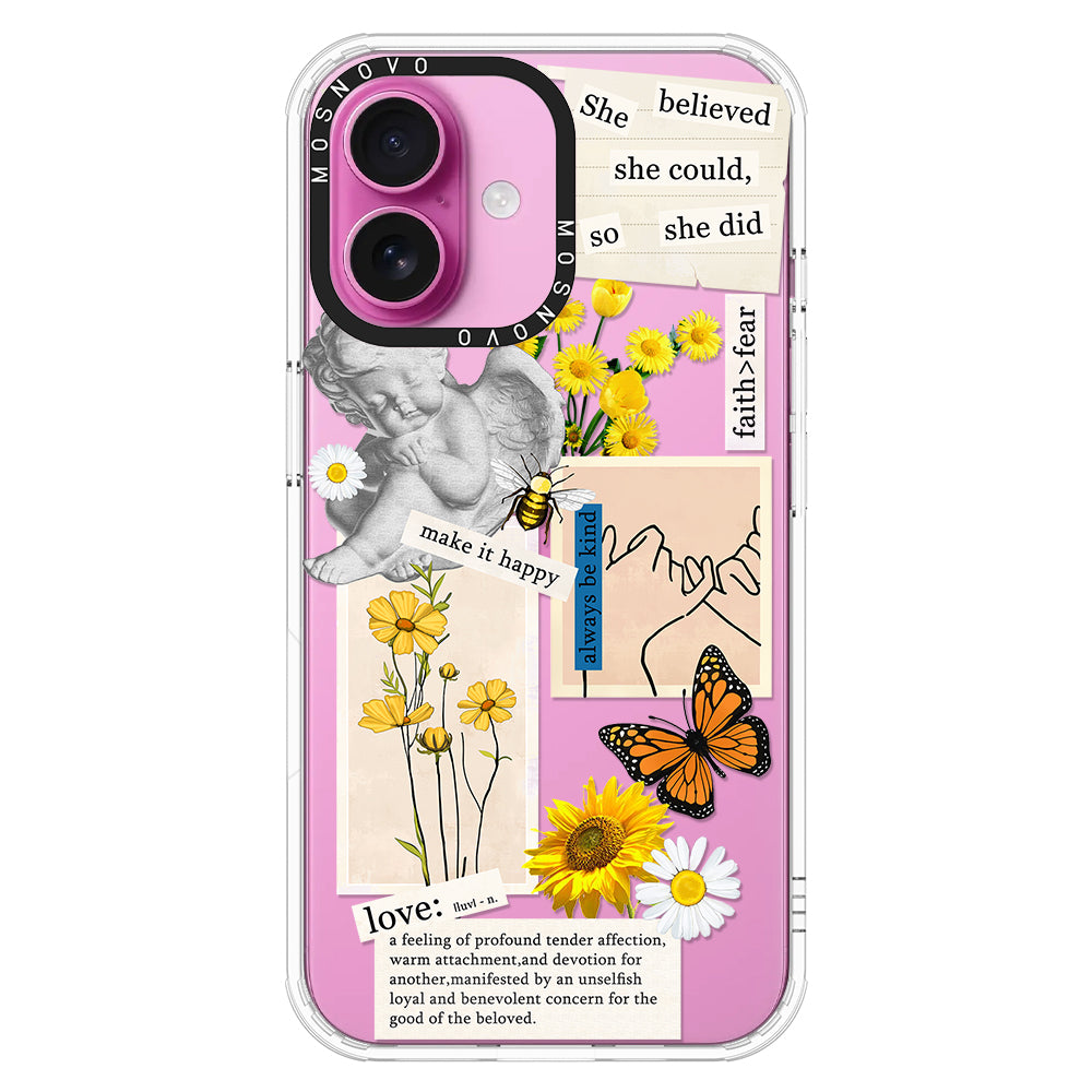 Vintage Collage Sunflower Butterfly Phone Case - iPhone 16 Plus Case - MOSNOVO