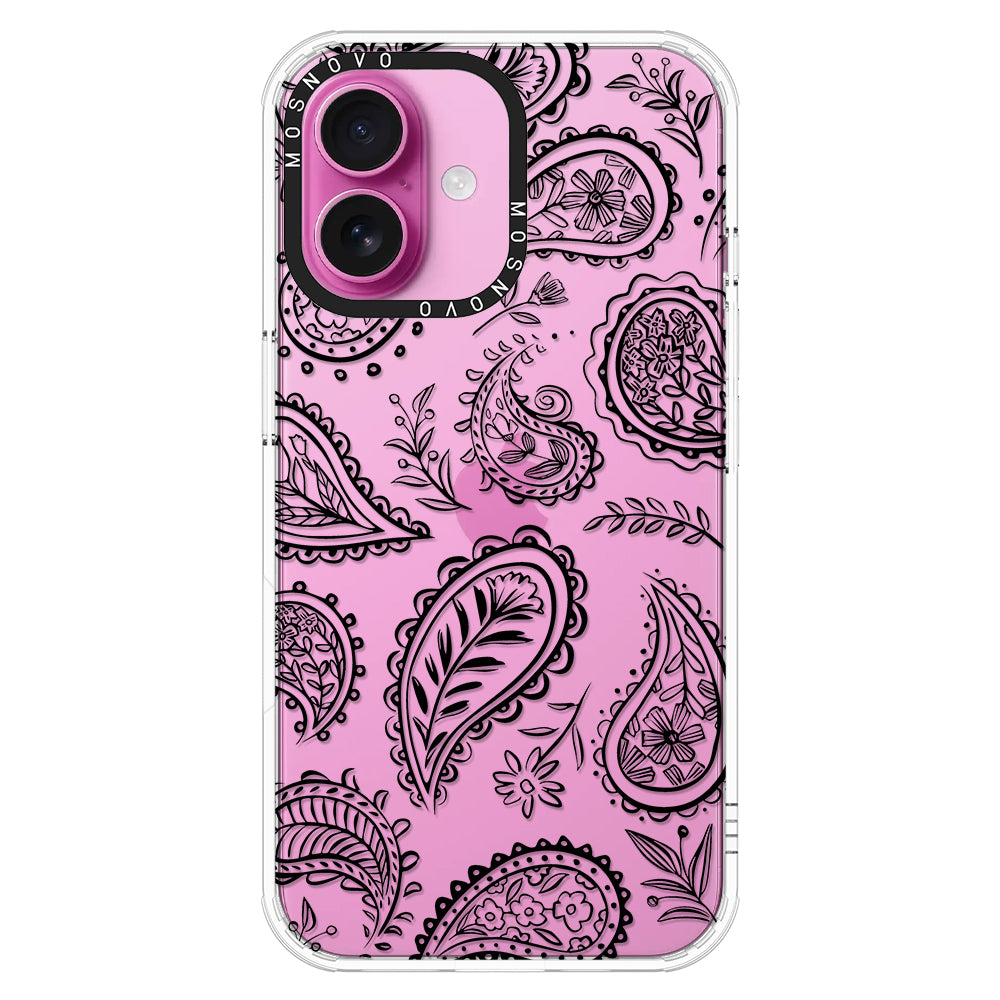 Black Paisley Phone Case - iPhone 16 Plus Case - MOSNOVO