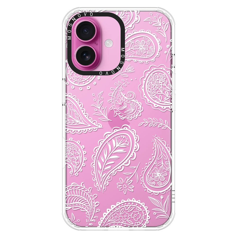 White Paisley Phone Case - iPhone 16 Plus Case - MOSNOVO