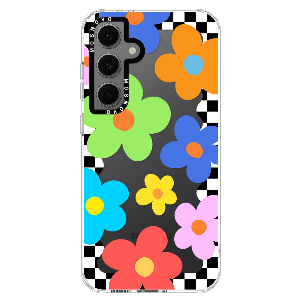 60's Checkered Floral Phone Case - Samsung Galaxy S24 FE Case - MOSNOVO