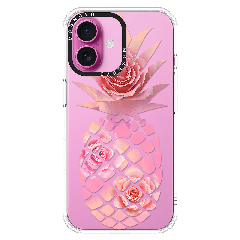 Pink Floral Pineapple Phone Case - iPhone 16 Plus Case - MOSNOVO