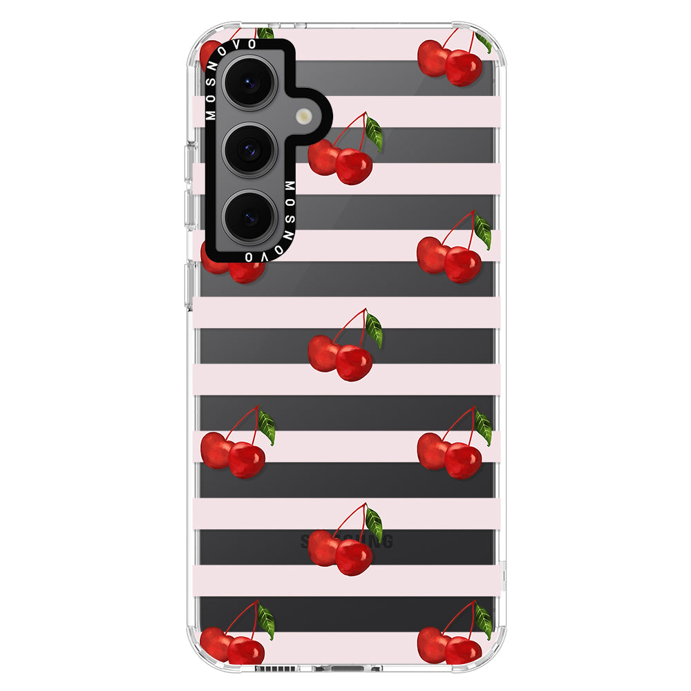 Pink Stripes Cherry Phone Case - Samsung Galaxy S24 FE Case - MOSNOVO