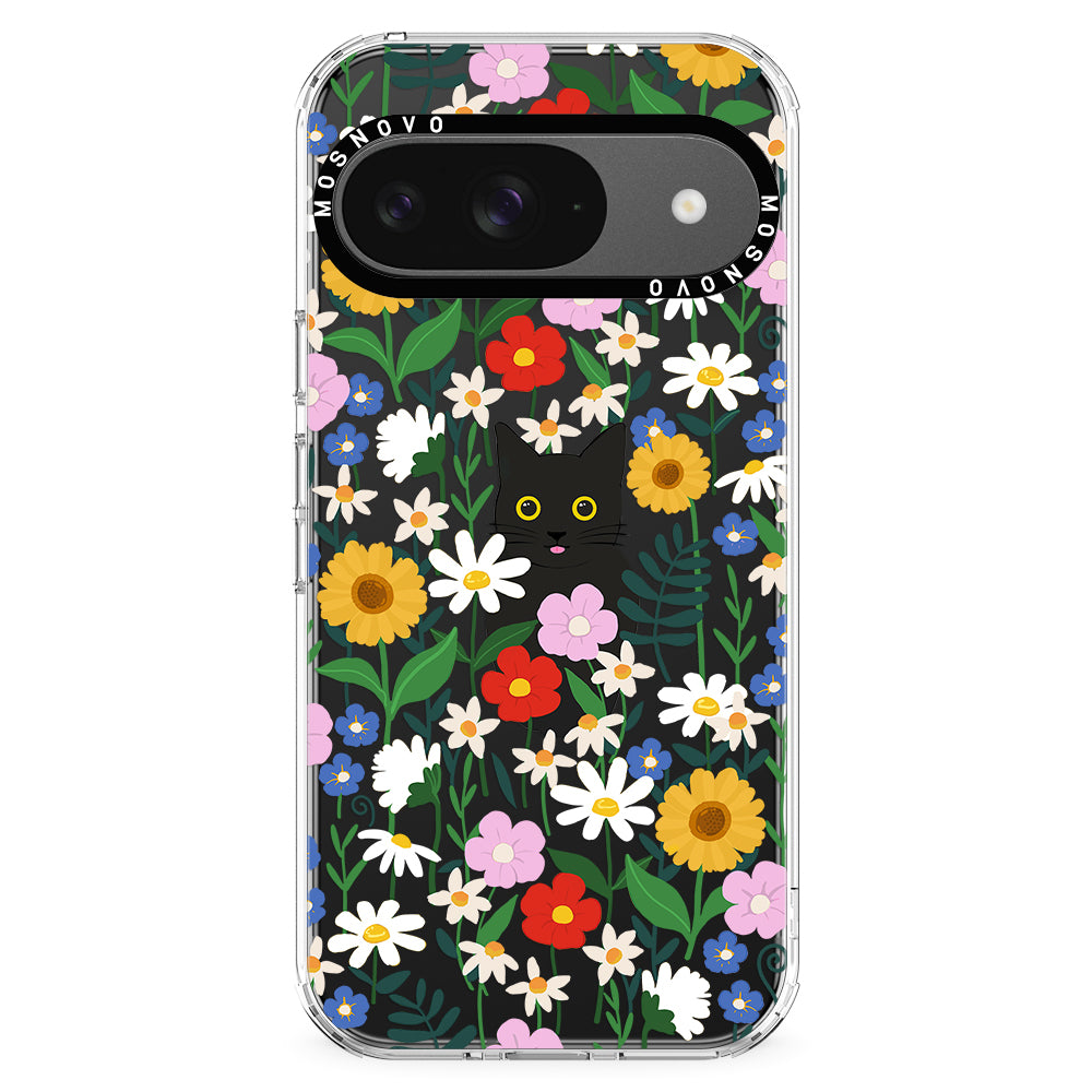 Black Cat in Garden Phone Case - Google Pixel 9 Case