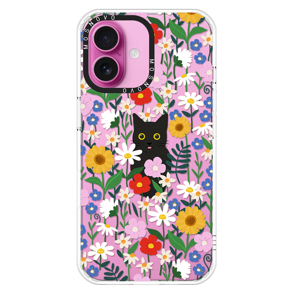 Black Cat in Garden Phone Case - iPhone 16 Case - MOSNOVO