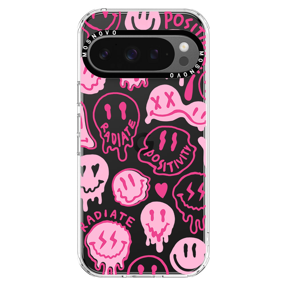 Pink Dripping Smiles Positivity Radiate Face Phone Case - Google Pixel 9 Pro XL Case