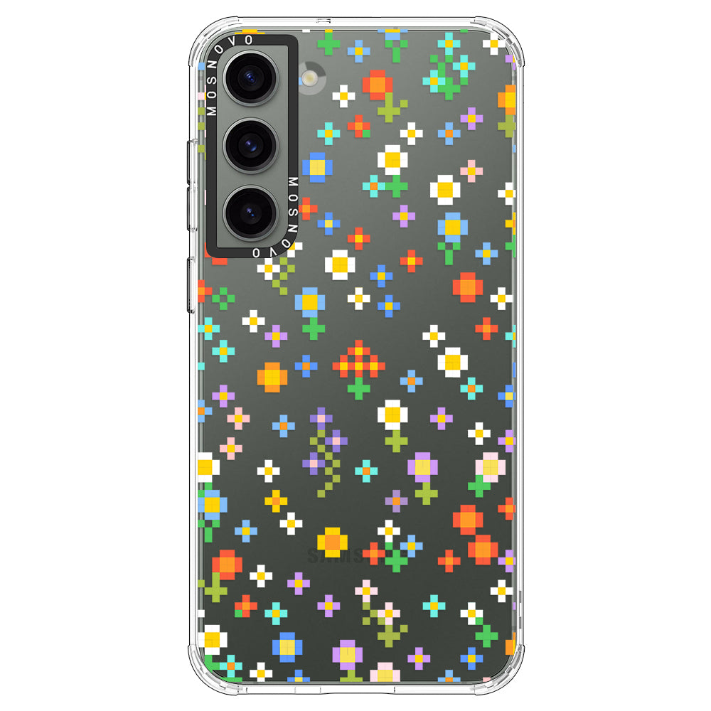 Pixel-Floral Phone Case - Samsung Galaxy S23 Plus Case