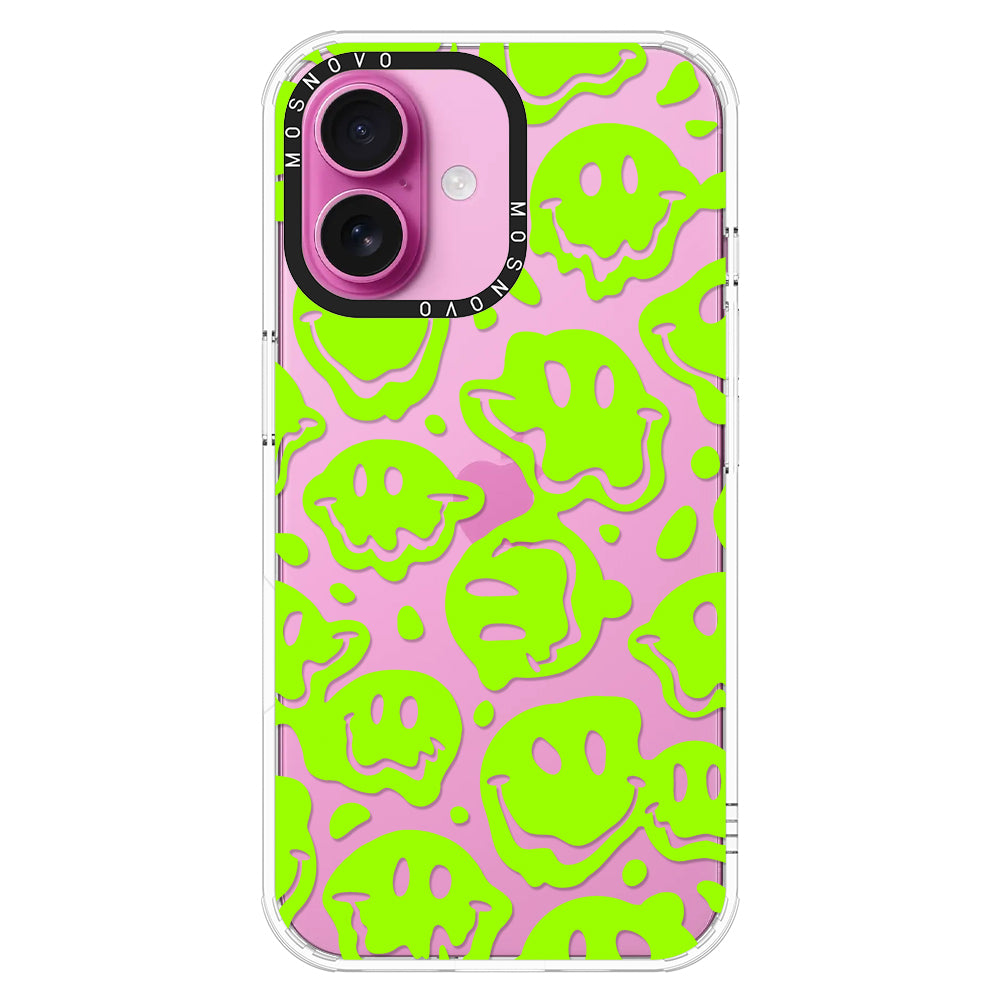 Distorted Green Smiles Face Phone Case - iPhone 16 Plus Case - MOSNOVO