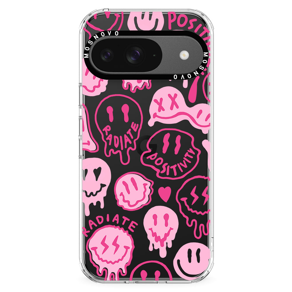 Pink Dripping Smiles Positivity Radiate Face Phone Case - Google Pixel 9 Case