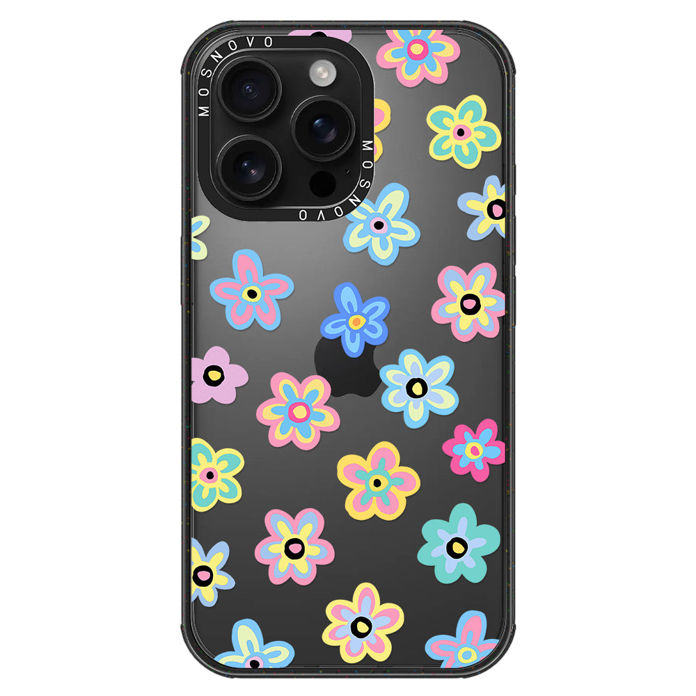 Groovy Flower Phone Case - iPhone 16 Pro Max Case Clear Black ShockStone