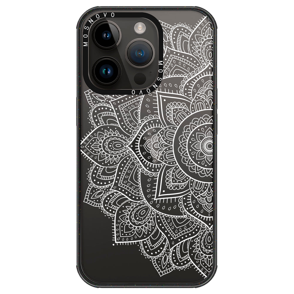 Half Mandala Phone Case - iPhone 14 Pro Case Clear Black ShockStone