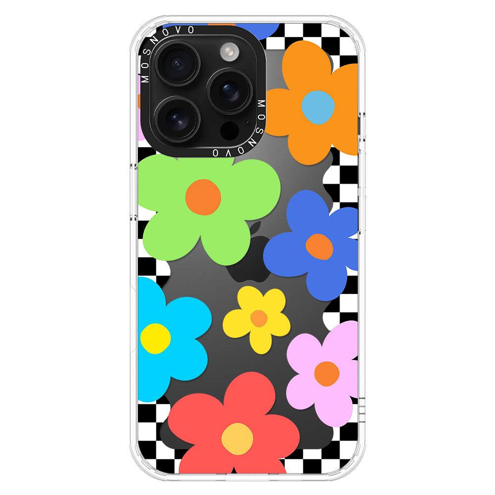 60's Checkered Floral Phone Case - iPhone 16 Pro Max Case - MOSNOVO