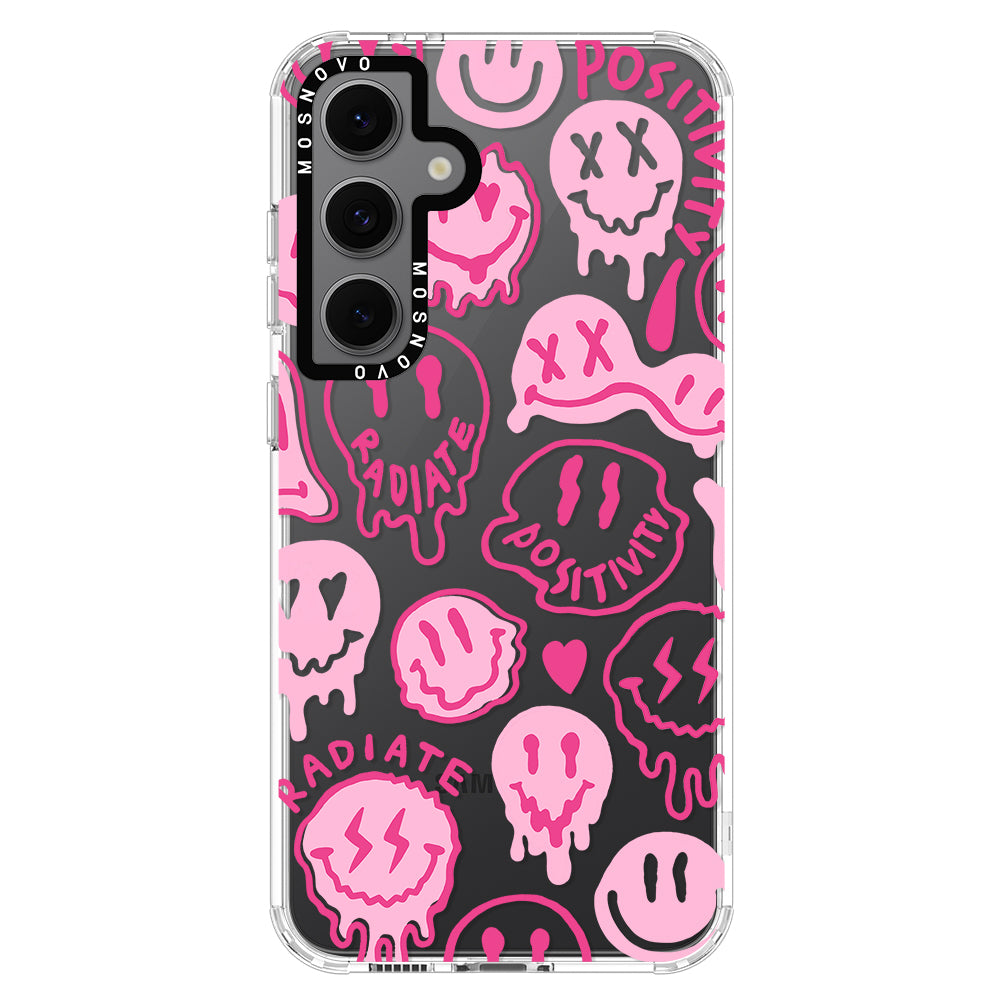 Pink Dripping Smiles Positivity Radiate Face Phone Case - Samsung Galaxy S24 FE Case - MOSNOVO