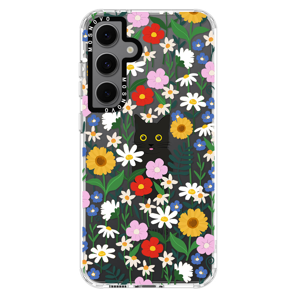 Black Cat in Garden Phone Case - Samsung Galaxy S24 FE Case - MOSNOVO