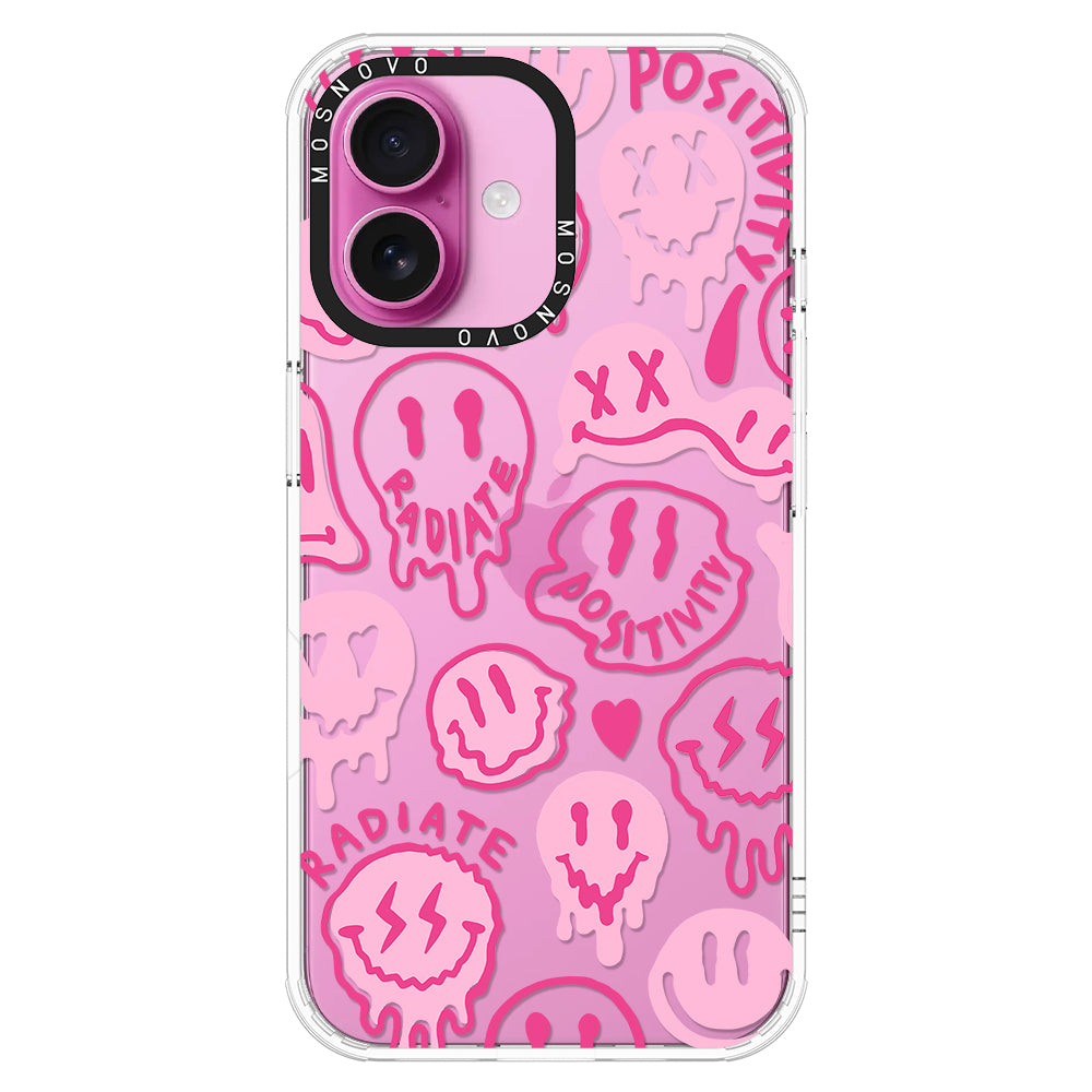 Pink Dripping Smiles Positivity Radiate Face Phone Case - iPhone 16 Case - MOSNOVO