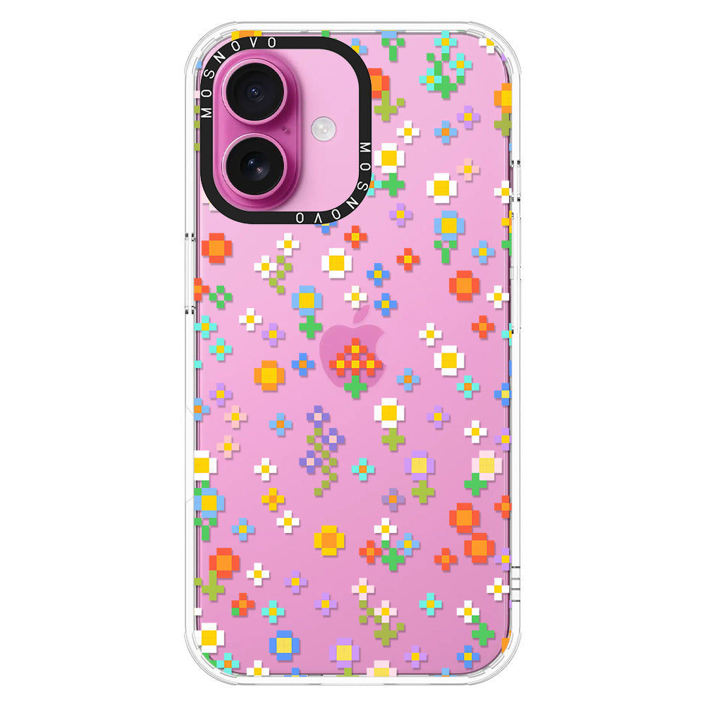 Pixel-Floral Phone Case - iPhone 16 Plus Case