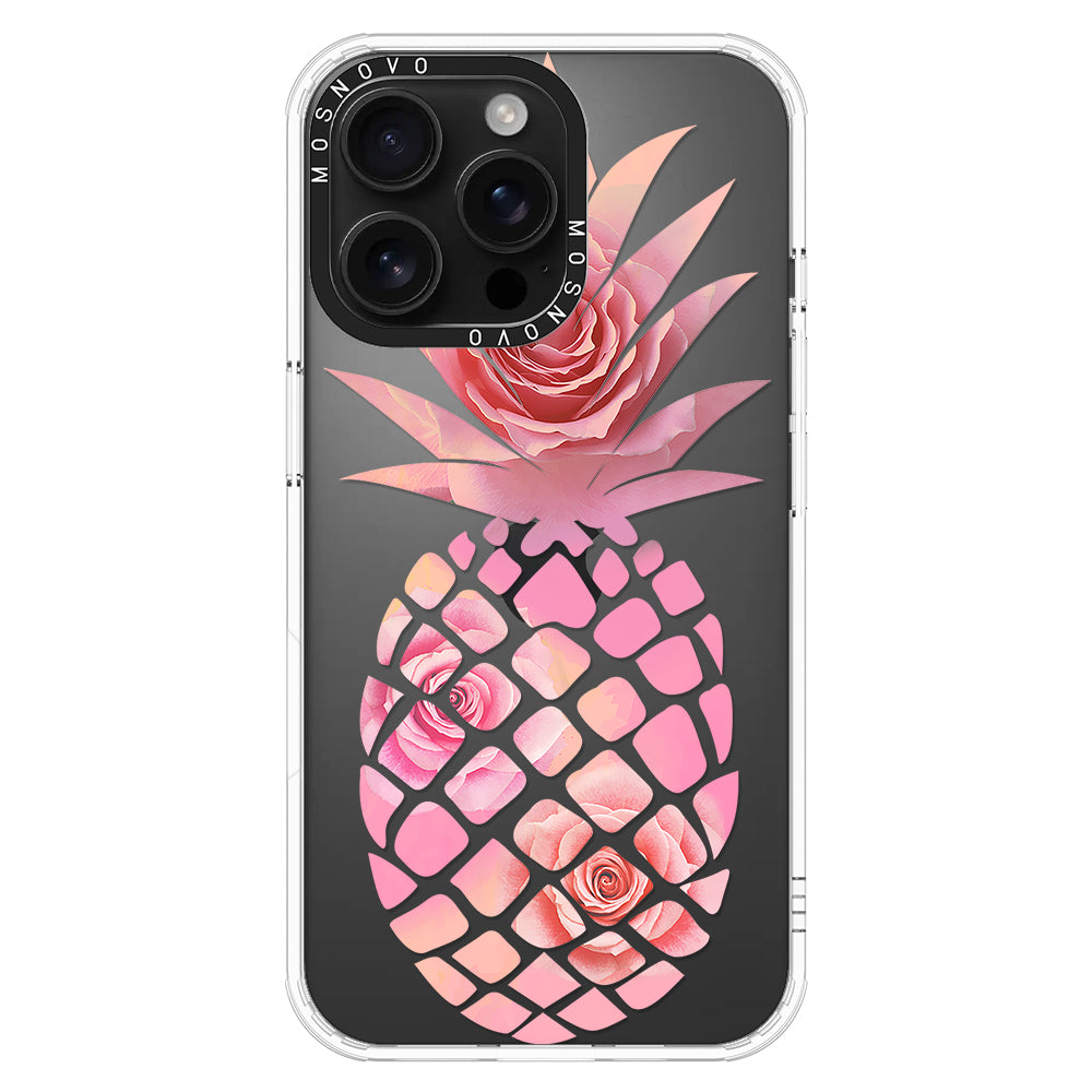 Pink Floral Pineapple Phone Case - iPhone 16 Pro Max Case - MOSNOVO