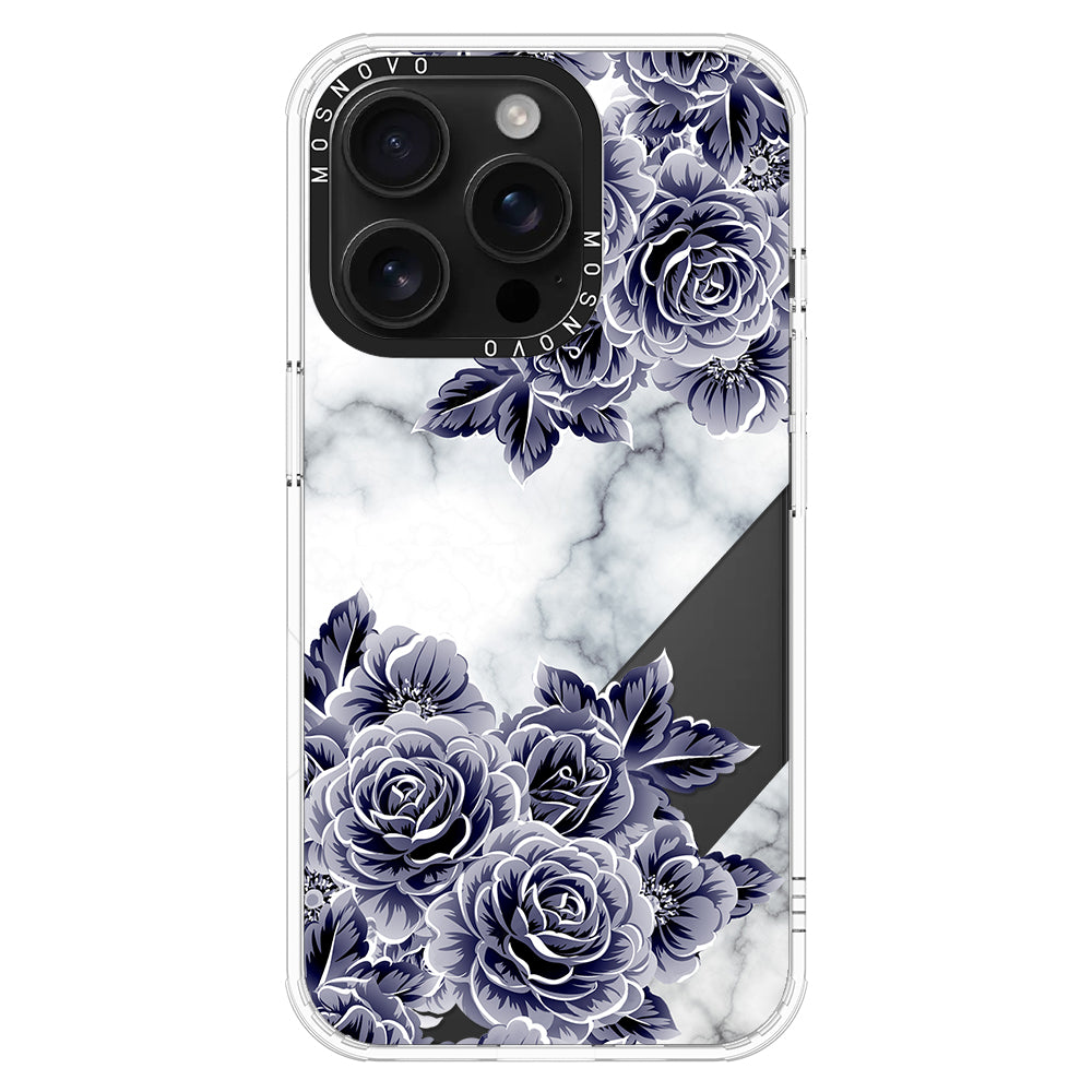 Marble with Purple Flowers Phone Case - iPhone 16 Pro Case - MOSNOVO