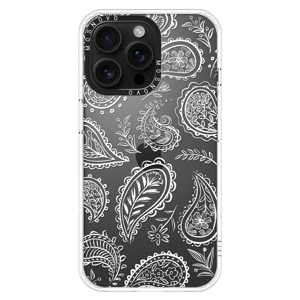 White Paisley Phone Case - iPhone 16 Pro Max Case - MOSNOVO