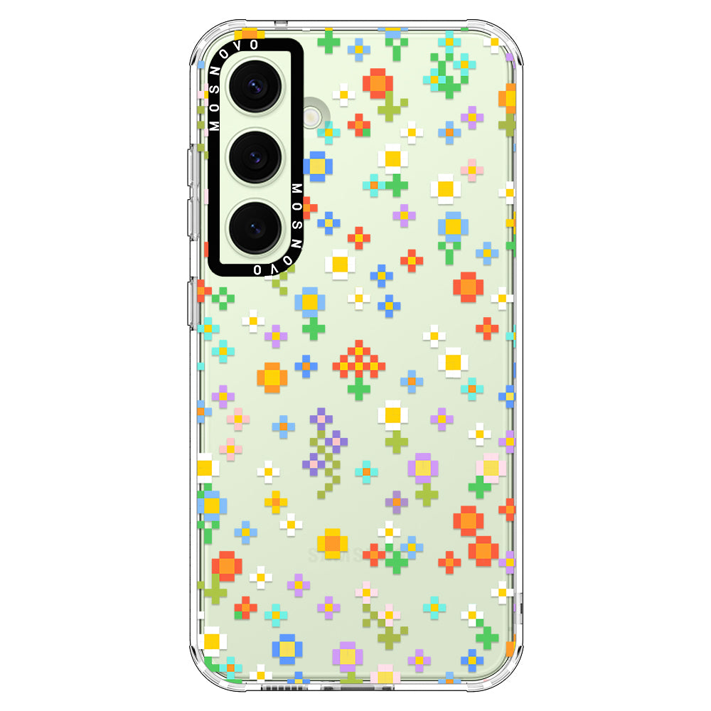 Pixel-Floral Phone Case - Samsung Galaxy S24 Plus Case