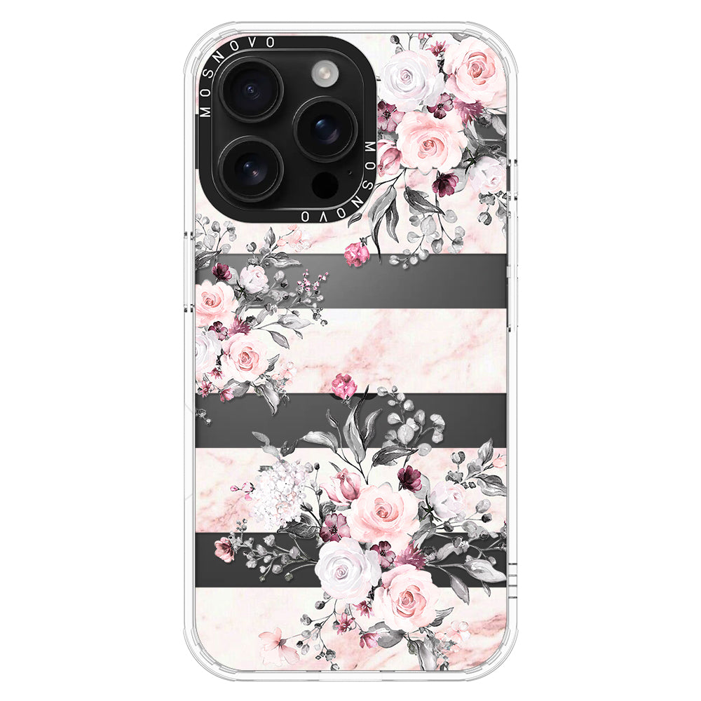 Pink Marble Flowers Phone Case - iPhone 16 Pro Max Case - MOSNOVO