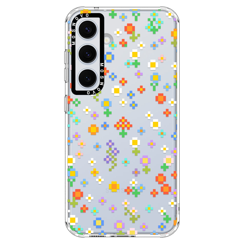 Pixel-Floral Phone Case - Samsung Galaxy S24 Plus Case