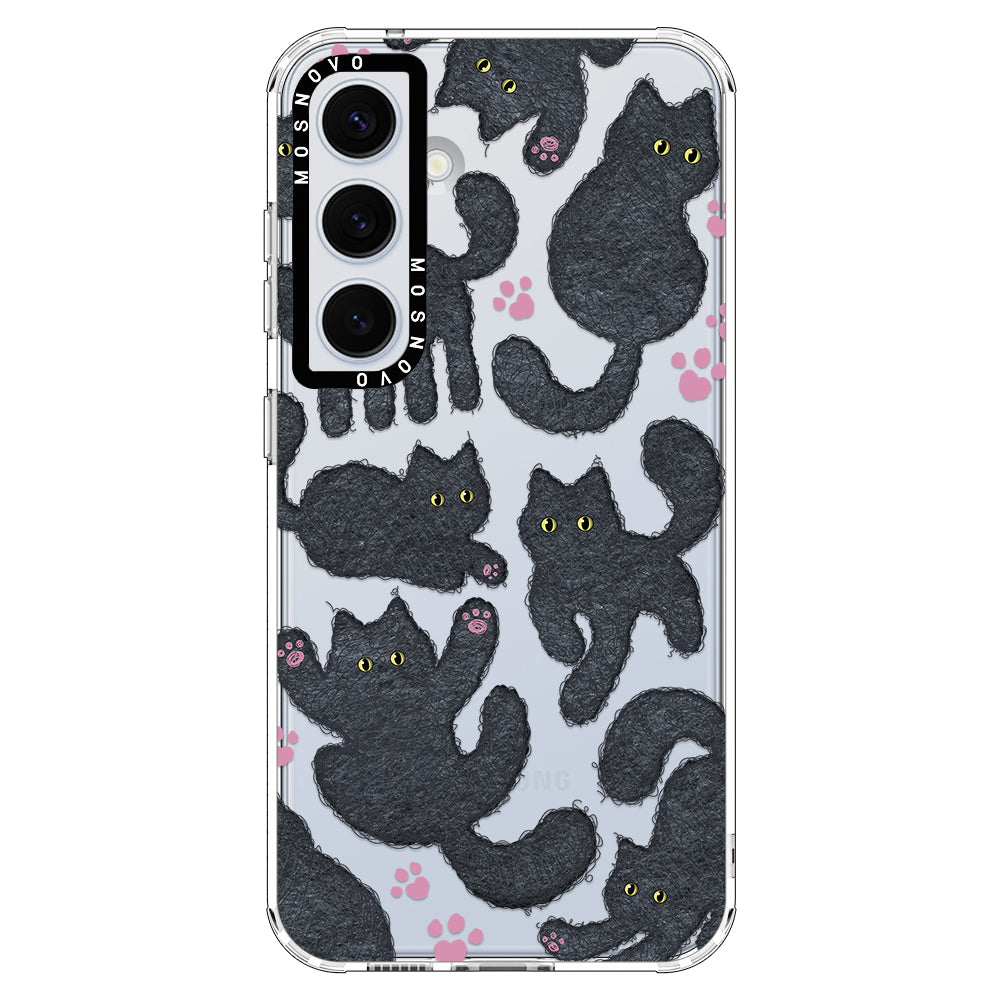 Black Furry Cat Phone Case - Samsung Galaxy S24 Plus Case