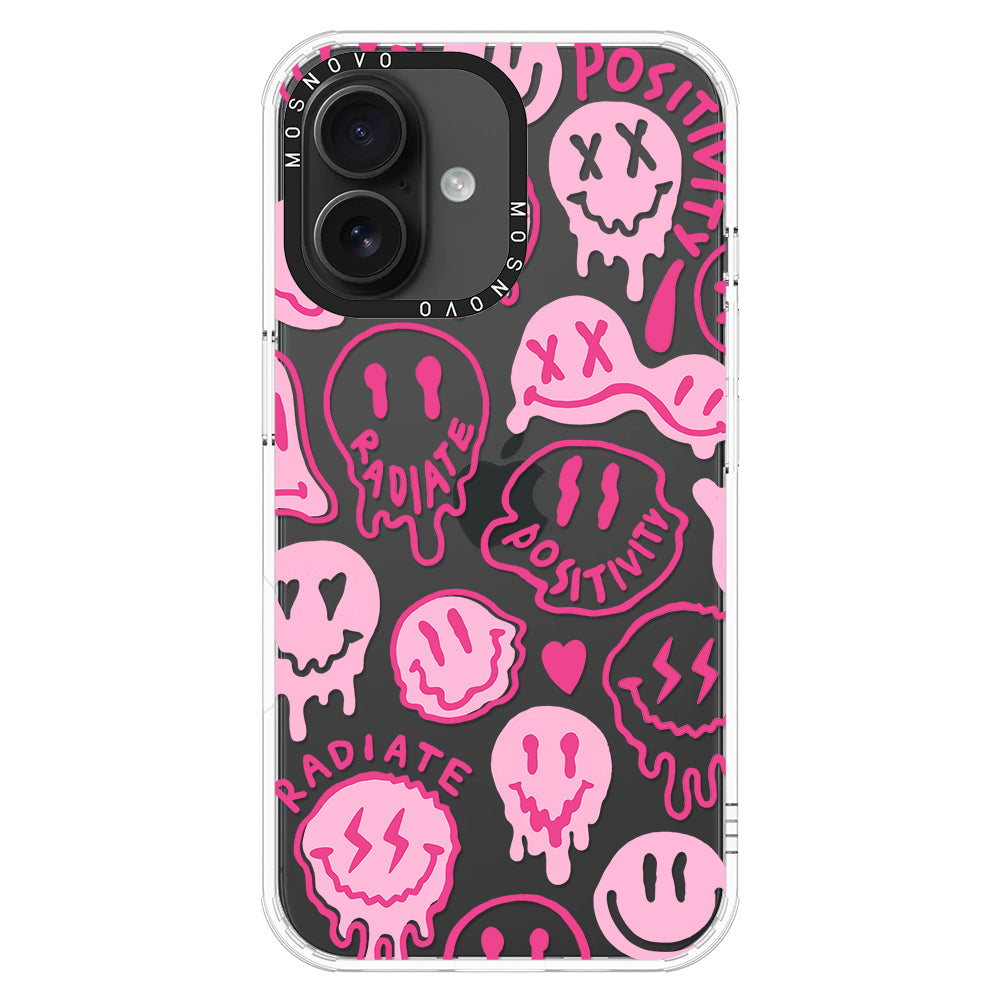 Pink Dripping Smiles Positivity Radiate Face Phone Case - iPhone 16 Plus Case - MOSNOVO