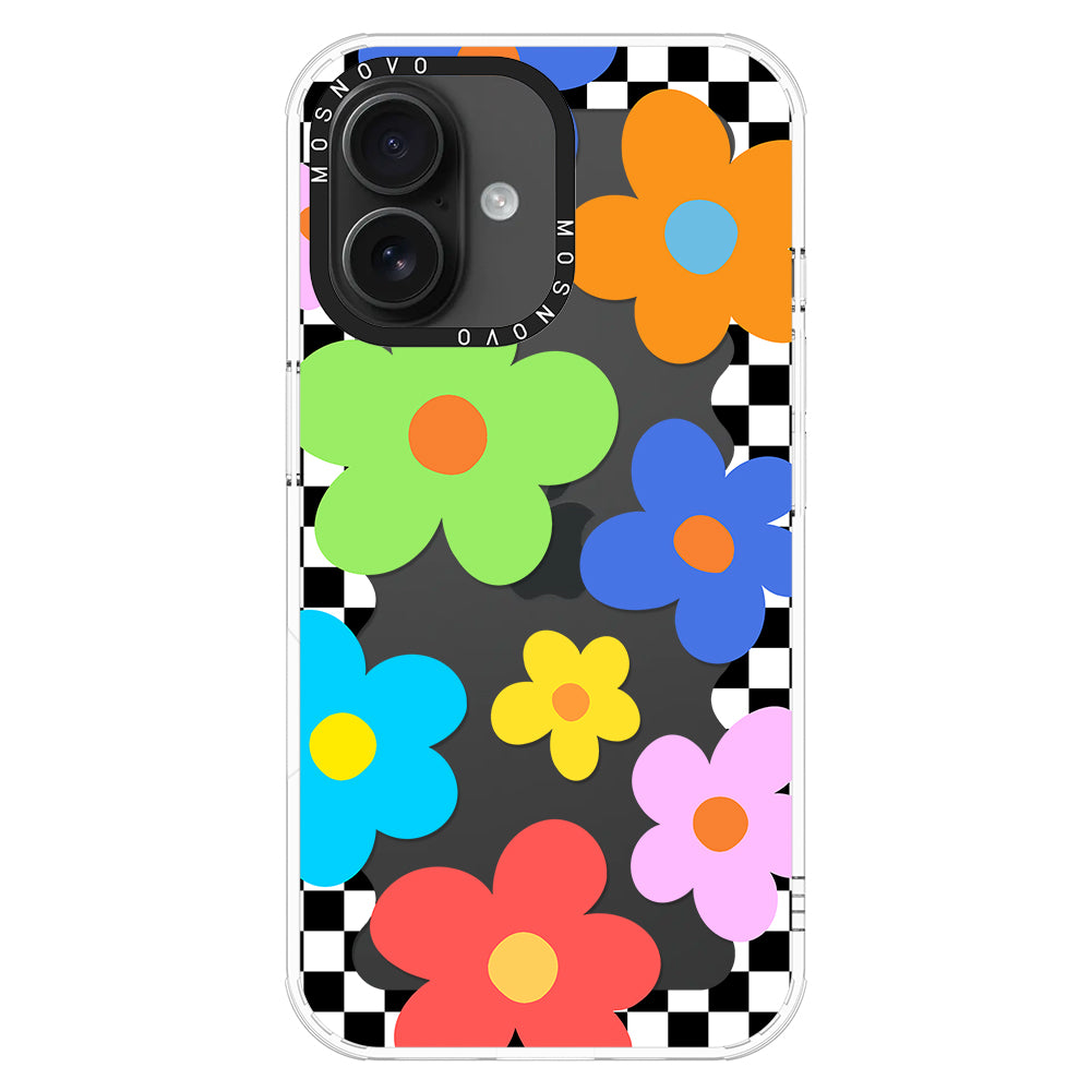 60's Checkered Floral Phone Case - iPhone 16 Plus Case - MOSNOVO