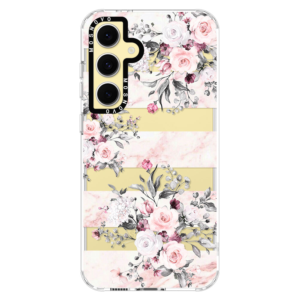 Pink Marble Flowers Phone Case - Samsung Galaxy S24 FE Case - MOSNOVO