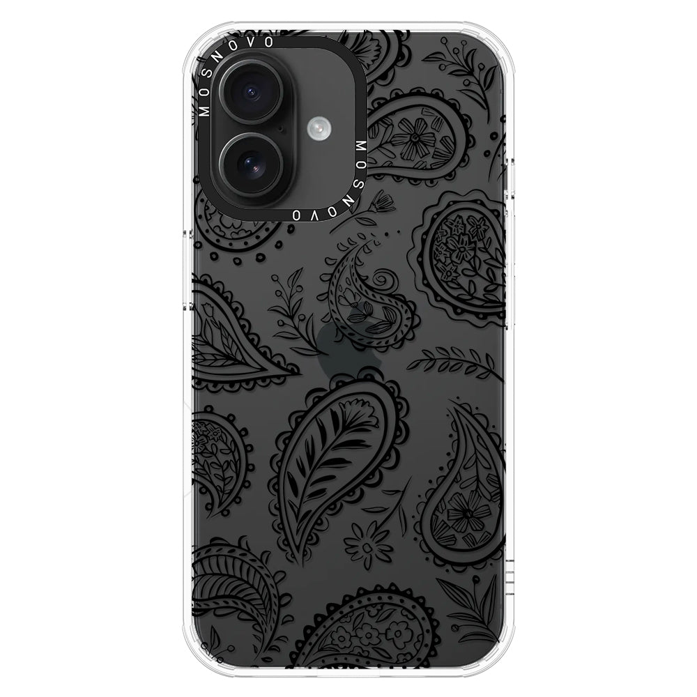 Black Paisley Phone Case - iPhone 16 Plus Case - MOSNOVO