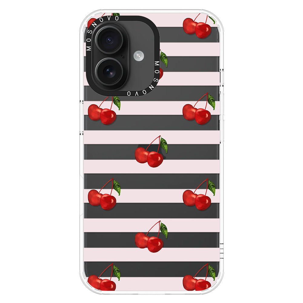 Pink Stripes Cherry Phone Case - iPhone 16 Case - MOSNOVO