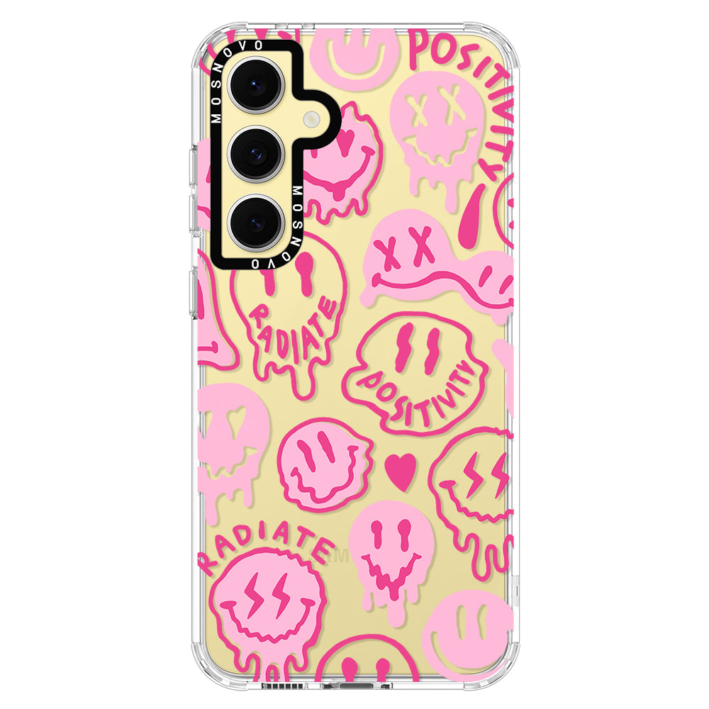 Pink Dripping Smiles Positivity Radiate Face Phone Case - Samsung Galaxy S24 FE Case - MOSNOVO