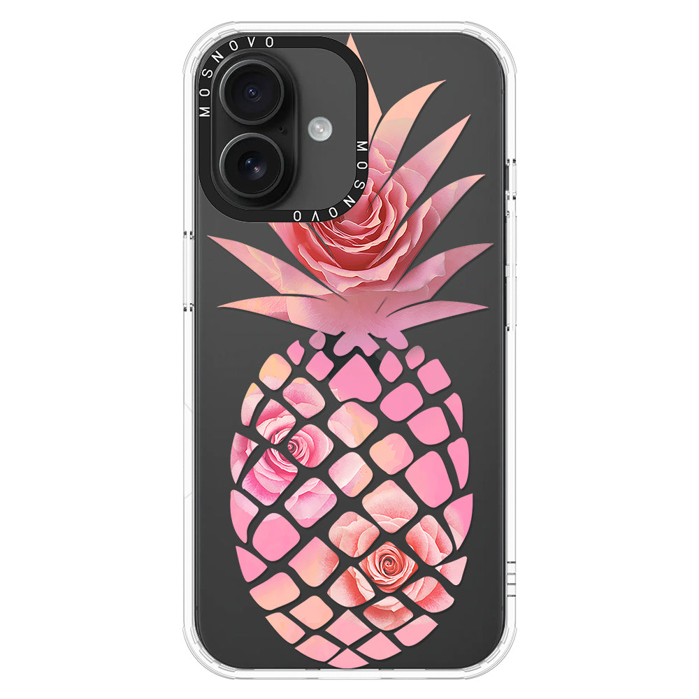 Pink Floral Pineapple Phone Case - iPhone 16 Plus Case - MOSNOVO