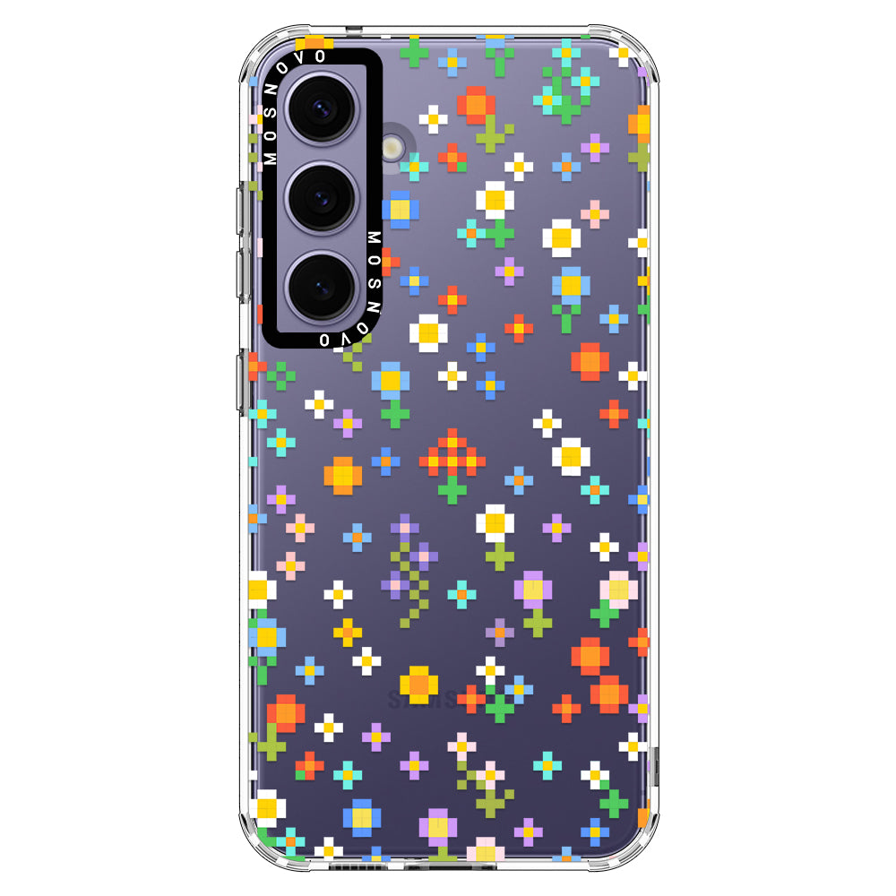 Pixel-Floral Phone Case - Samsung Galaxy S24 Plus Case