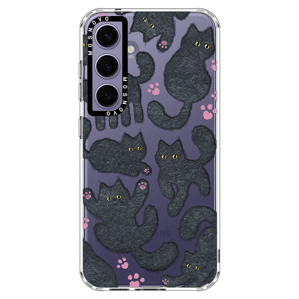 Black Furry Cat Phone Case - Samsung Galaxy S24 Plus Case