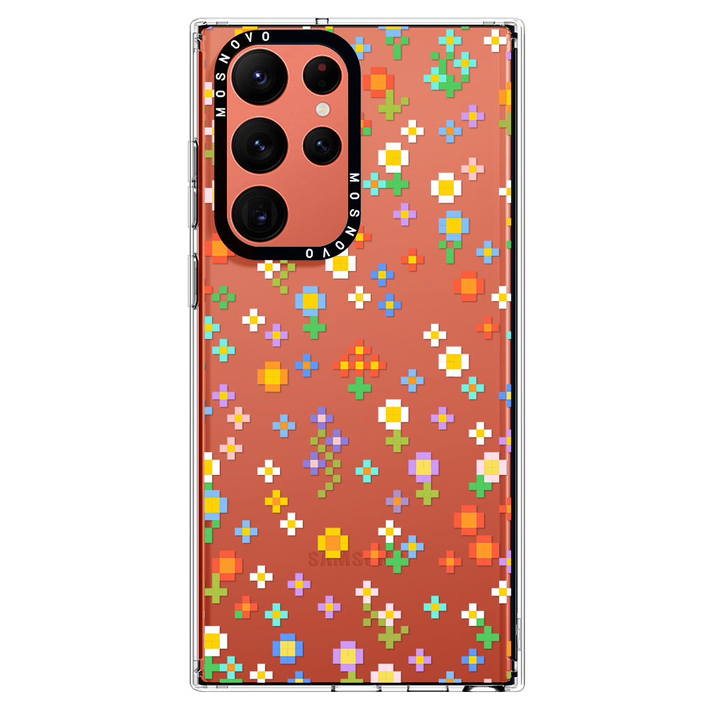 Pixel-Floral Phone Case - Samsung Galaxy S22 Ultra Case