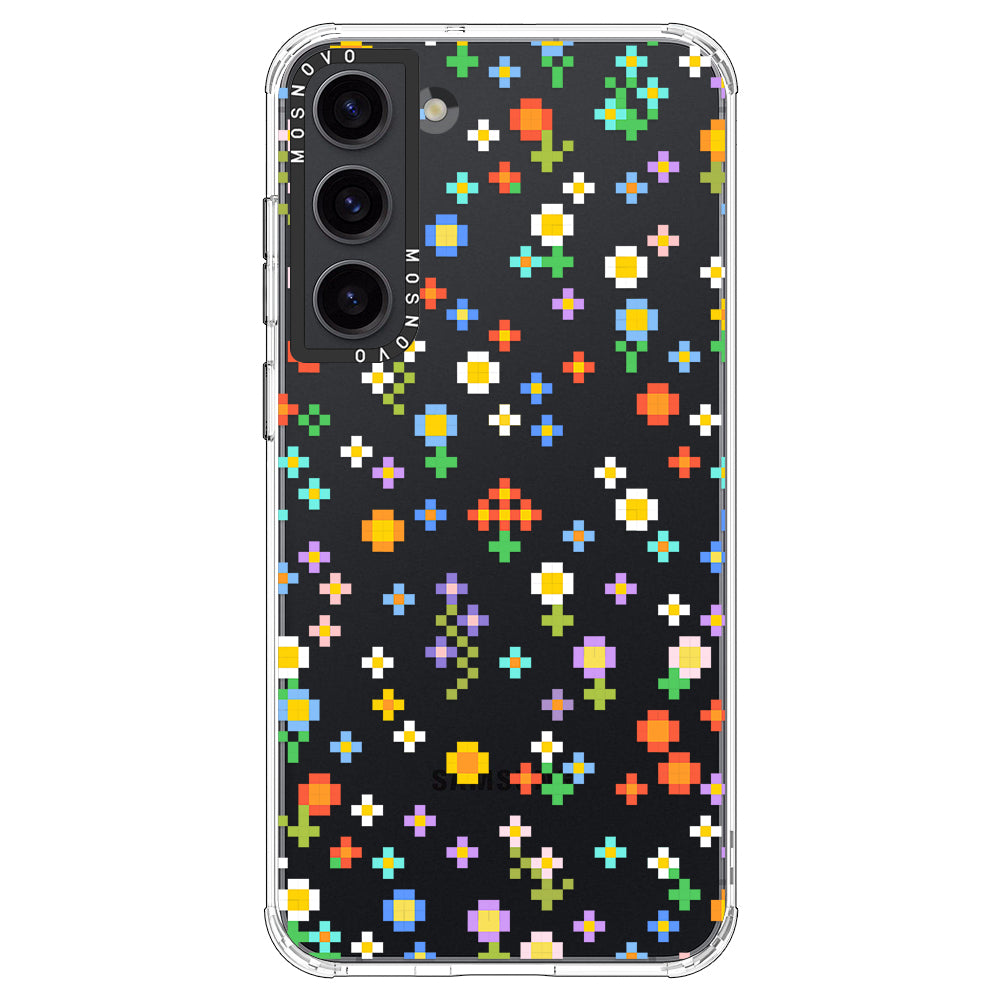 Pixel-Floral Phone Case - Samsung Galaxy S23 Plus Case